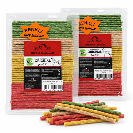Esca Food Munchy Çubuk Renkli İnce 12 cm 100'lü Köpek Ödül Maması 2'li Paket