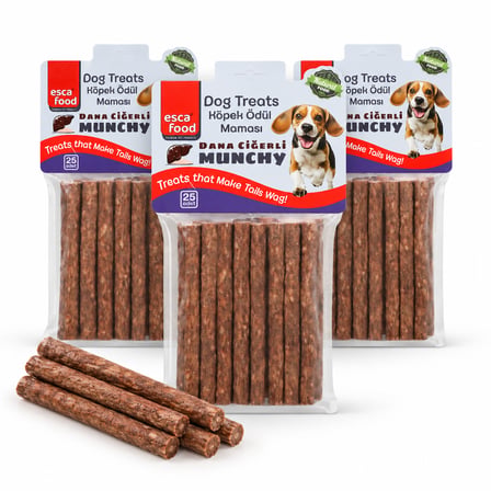 Esca Food Munchy Çubuk Dana Ciğerli 12 cm 25'li Köpek Ödül Maması 3'lü Paket