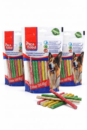 Esca Food Munchy Çubuk Renkli İnce 12 cm 50'li Köpek Ödül Maması 3'lü Paket