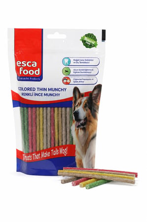 Esca Food Munchy Çubuk Renkli İnce 12 cm 50'li Köpek Ödül Maması 3'lü Paket