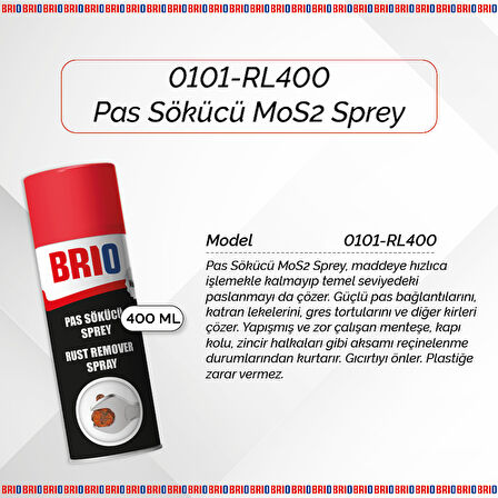 Brio Güçlü, Ağır Pas Sökücü Mos2 Sprey 400 Ml 