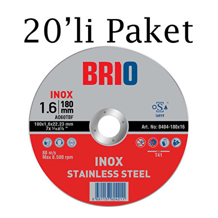 Brio Kesme Tası 180X16 Inox 20'li