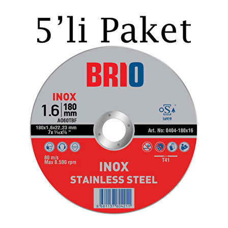 Brio Kesme Taşı 180X16 Inox 5'li Paket