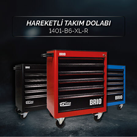 Brio Hareketli Tekerlekli Takım Dolabı Takım Arabası 6 Çekmeceli Kilitli Xl 256 Parça Kırmızı Dolu