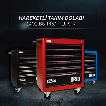 Brio Hareketli Tekerlekli Takım Dolabı Takım Arabası 6 Çekmeceli Kilitli Pro Plus 248 Parça Kırmızı Dolu