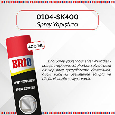 Brio Çok Amaçlı Ahşap, Tekstil, Plastik, Kauçuk Yapıştırma Sprey Yapıştırıcı 400 Ml