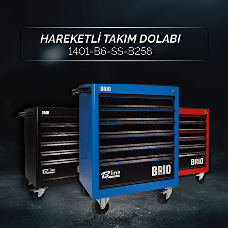 Brio Hareketli Tekerlekli Takım Dolabı Takım Arabası 6 Çekmeceli Kilitli Pro Ss 258 Parça Mavi Dolu