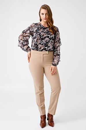 Ekol Kadın Metal Tokalı Dar Paça Pantolon 6055103 Camel