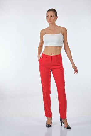 Ekol Duble Paça Normal Bel Kırmızı Kadın Pantolon 22201021
