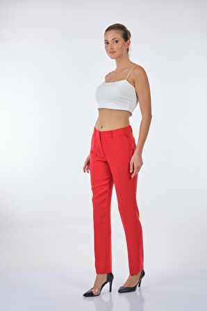 Ekol Duble Paça Normal Bel Kırmızı Kadın Pantolon 22201021