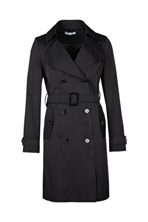 Ekol Kadın Düğmeli Klasik Trençkot 7022 Siyah