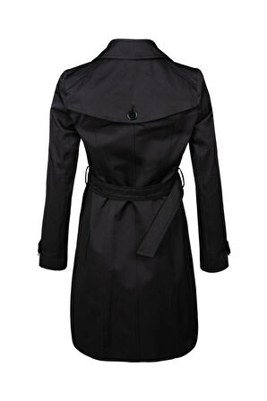 Ekol Kadın Düğmeli Klasik Trençkot 7022 Siyah