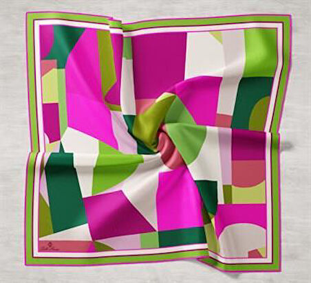 Silk Home Pembe-Yeşil Tivil İpek Eşarp IST11404-25