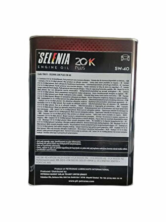 Selenia 20 K Plus 5W 40 Tam Sentetik Motor Yağı 3,2 L Euro 4 Motorlu Araçlar İçin