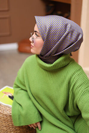 Silk Home Lila-Yeşil Geometrik Desenli Tivil İpek Eşarp IST11421-36