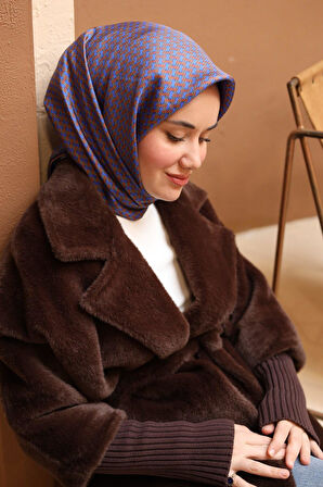 Silk Home Saks Mavi-Taba Geometrik Desenli Tivil İpek Eşarp IST11421-53