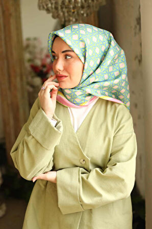  Silk Home Pembe Fıstık Yeşili Karma Desen Tivil İpek Eşarp IST11424-70