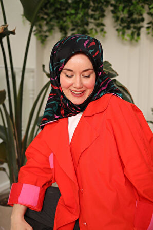 Silk Home Tivil İpek Eşarp IST11432-77  Siyah, Pembe, Kırmızı, Yeşil