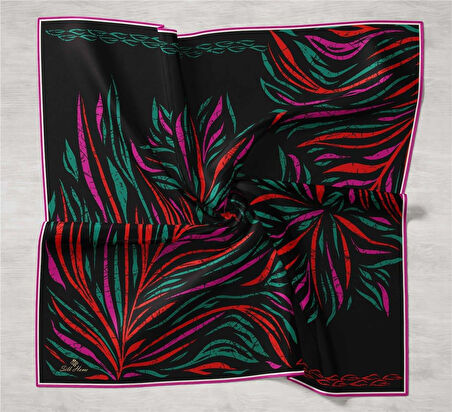 Silk Home Tivil İpek Eşarp IST11432-77  Siyah, Pembe, Kırmızı, Yeşil