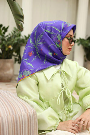 Silk Home Mor Turuncu Desenli Tivil İpek Eşarp 11433-25