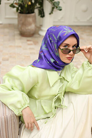 Silk Home Mor Turuncu Desenli Tivil İpek Eşarp 11433-25