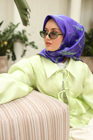 Silk Home Mor Turuncu Desenli Tivil İpek Eşarp 11433-25