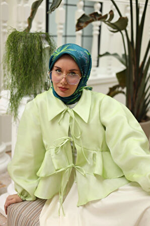 Silk Home Yeşil Pembe Desenli Tivil İpek Eşarp IST11433-29