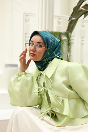 Silk Home Yeşil Pembe Desenli Tivil İpek Eşarp IST11433-29