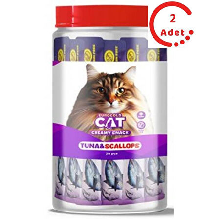 EuroGold Cat Sıvı Kedi Ödülü Ton - Deniz Tarağı 30x15Gr x 2 Adet