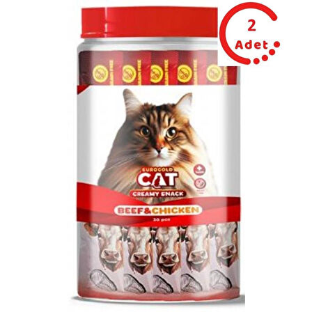 EuroGold Cat Sıvı Kedi Ödülü Dana - Tavuk Etli 30x15Gr x 2 Adet