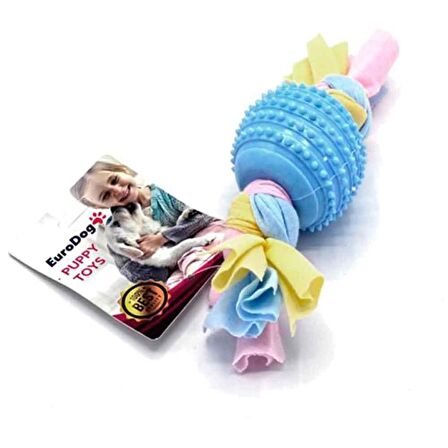 EuroDog Puppy Toys Tırtıklı Top Diş Kaşıma Yavru Köpek Oyuncağı Mavi 17 Cm