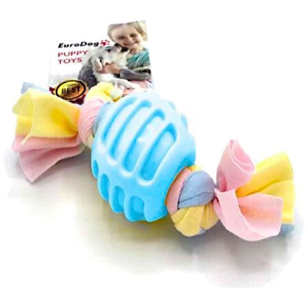 EuroDog Puppy Toys Diş İpli Kauçuk Top Yavru Köpek Oyuncağı Mavi 17 Cm