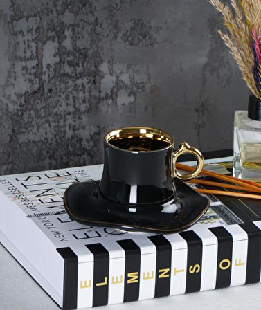 Acar 10720 İstanbul 6lı Porselen Kahve Fincan Takımı Siyah