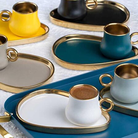 Acar 11717 Kronos 12 Parça Altın Yaldız Türk Kahvesi Fincan Takımı Mix