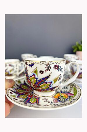 Acar Kaira 6 Lı Porselen Vintage Fincan Takımı