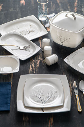 Rosemary Silver 12 Kişilik 60 Parça Porselen Yemek Takımı 