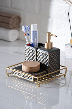 Acar Odeon Gri 4 Parça Stoneware Banyo Seti