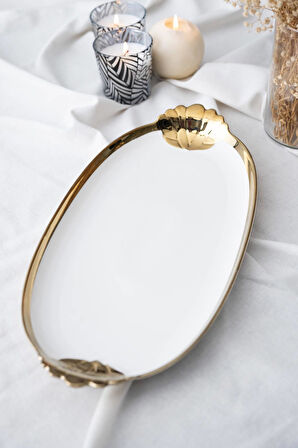 Arwen Oval Gold Sunum Tepsi - 40.5 cm
