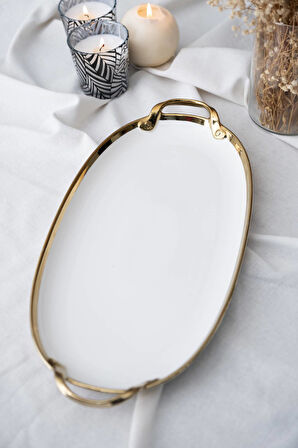 Arwen Oval Gold Sunum Tepsi - 40.5 cm