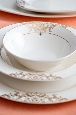 Rosaline 60 Parça 12 Kişilik Gold Porselen Yemek Takımı