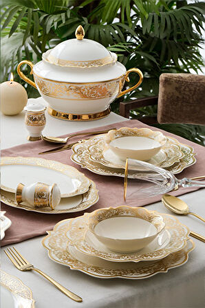 Jasmine 60 Parça 12 Kişilik Gold Porselen Yemek Takımı