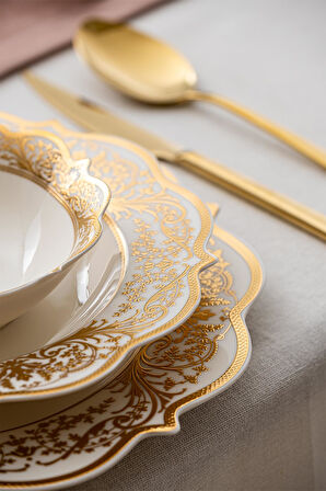 Jasmine 60 Parça 12 Kişilik Gold Porselen Yemek Takımı