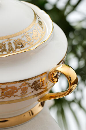 Caroline Bone China Emboss 60 Parça 12 Kişilik Gold Porselen Yemek Takımı