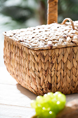 Wicker Kapaklı Hasır Piknik Sepeti - 36 cm