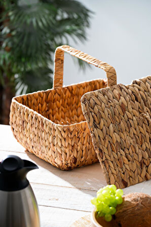 Wicker Kapaklı Hasır Piknik Sepeti - 36 cm