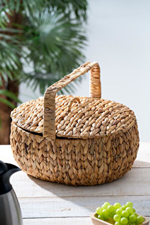 Acar Wicker Kapaklı Hasır Piknik Sepeti - 38 cm