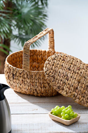 Acar Wicker Kapaklı Hasır Piknik Sepeti - 38 cm