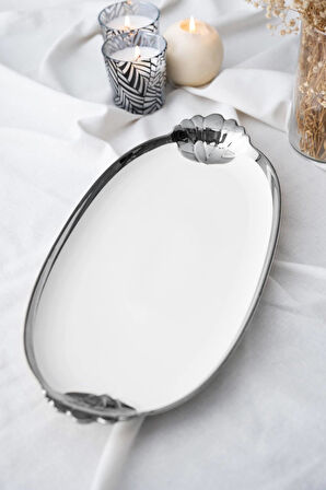Arwen Oval Silver Sunum Tepsi - 40.5 cm