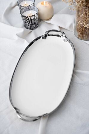 Arwen Oval Silver Sunum Tepsi - 40.5 cm