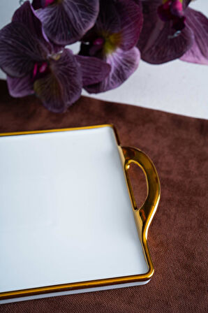 Arven Dikdörtgen Gold Sunum Tepsi - 33 cm